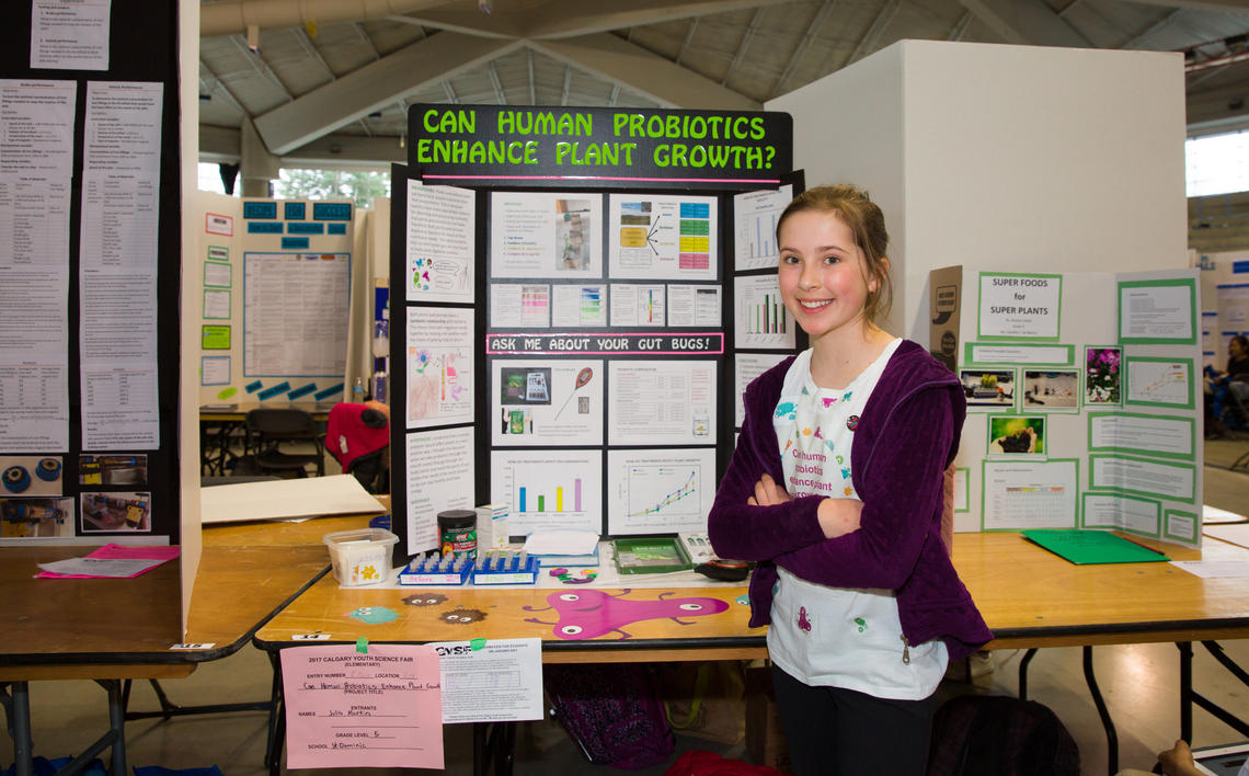 Julia Martin, a grade five student from St. Dominic Elementary School, presents her findings on human biotics, plant growth and gut bugs.