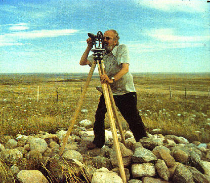 Richard G. Forbis mapping the Majorville Medicine Wheel in the 1970s. 