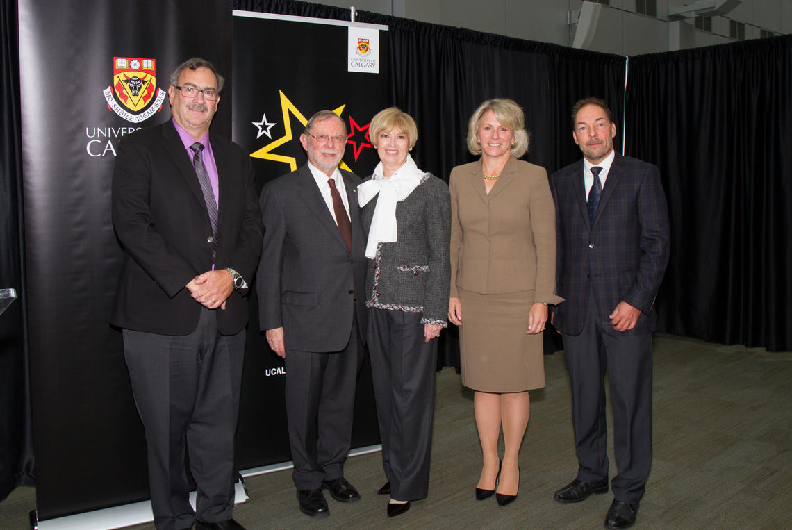 From left: Jon Meddings, dean, Faculty of Medicine; donors Irving and Dianne Kipnes; University of Calgary President Elizabeth Cannon; and Pierre-Yves von der Weid, associate professor in the Department of Physiology and Pharmacology and member of the Snyder Institute for Chronic Diseases.