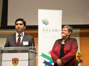 Second-year Killam Predoctoral Laureate Muhammad Omer, Electrical and Computer Engineering, with Dr. Lisa Young, vice provost and dean, Faculty of Graduate Studies
