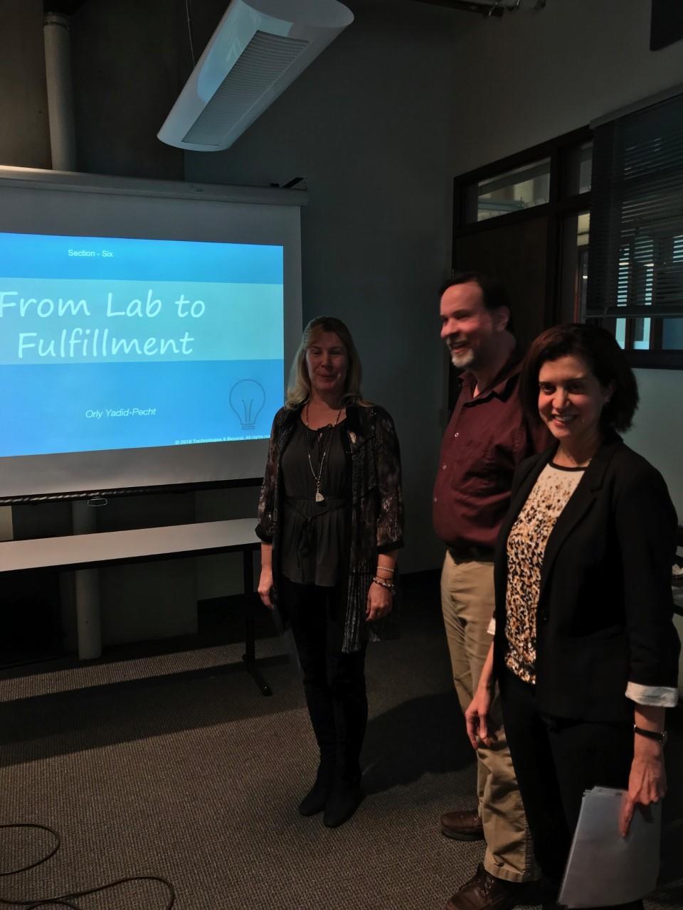 Dr. Yadid-Pecht presenting the FL2F at the UofC, with Dr. Skone (AVPR, UofC) and Dr. Westwick (DH, ENEL, UofC)