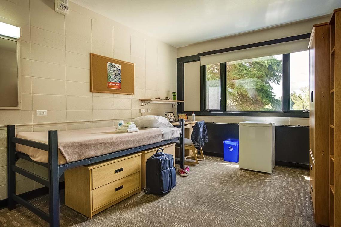 traditional dorm room single at University of Calgary