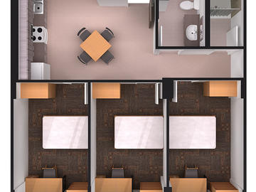 Aurora Hall three bedroom floor plan (non corner)