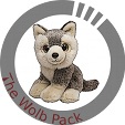 A husky with a circle around with "Wolbpack" written in the circle