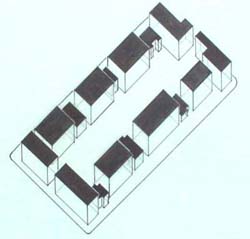 Axonometric view of maximum building heights at current zoning