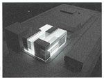 Model view showing building in relation to overall site context [Model + photo: T. Smith, 2000]