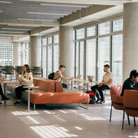 Students in the Hunter Hub space