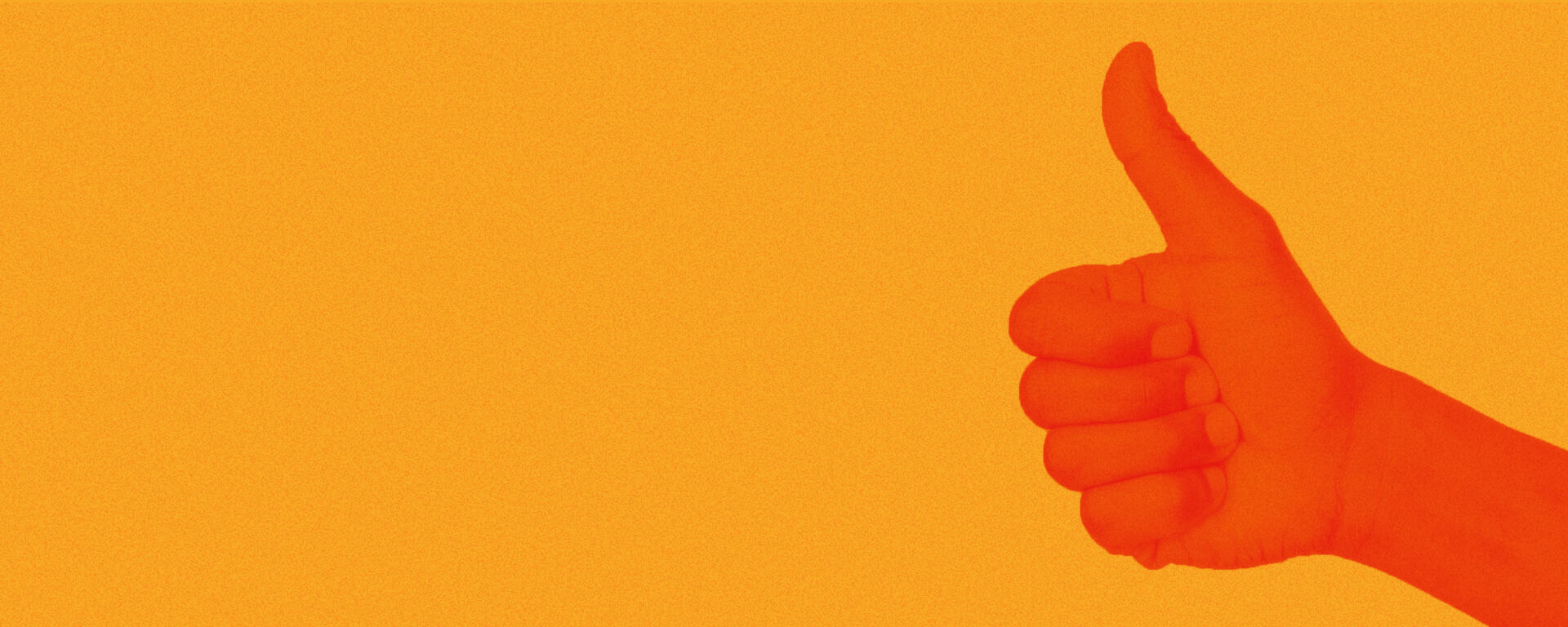 A red thumbs up against an orange background.