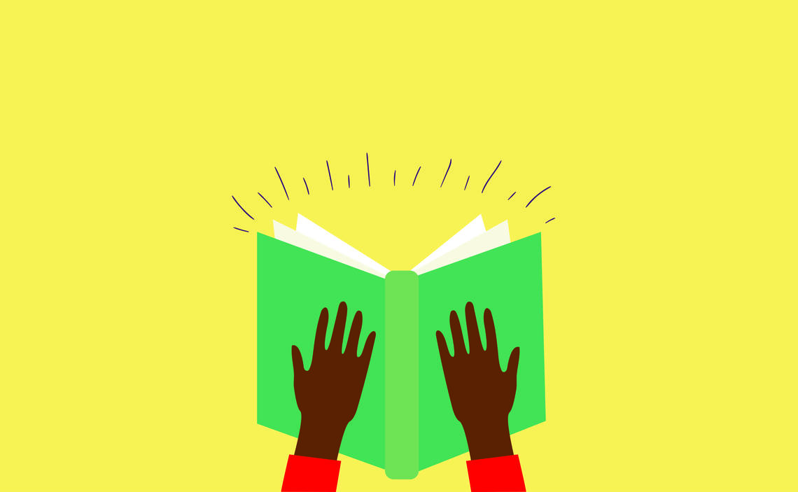 Illustration of hands holding a book 