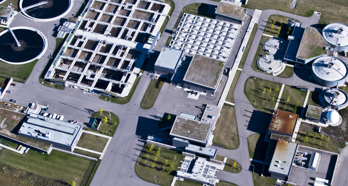 Aerial view of Advancing Canadian Wastewater Assets plant