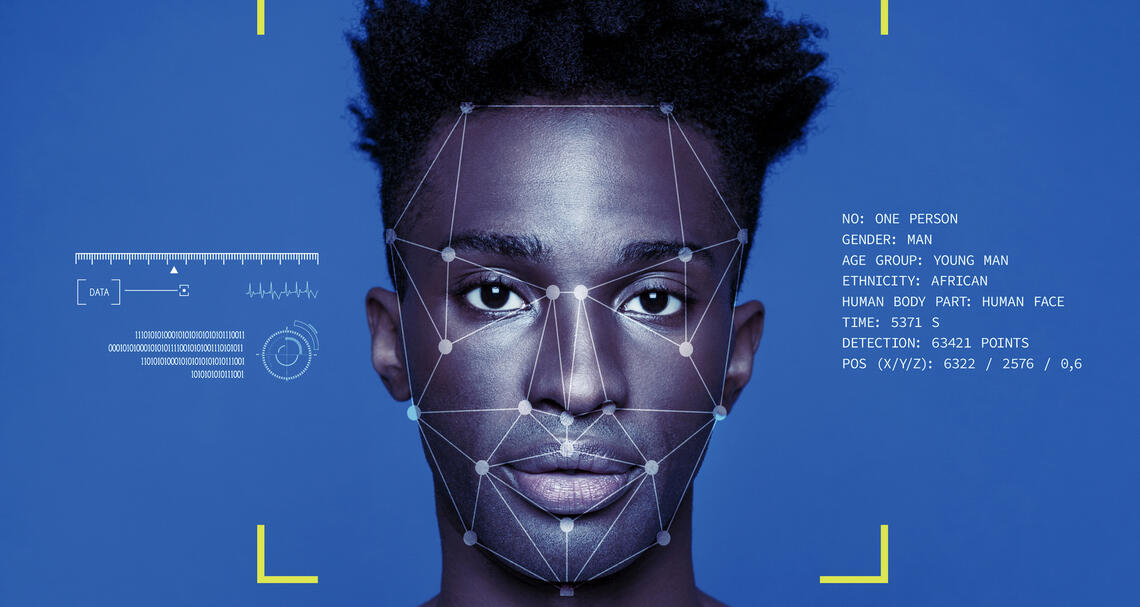 A man with facial recognition technology on it