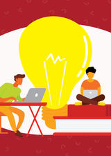 students studying with light bulb