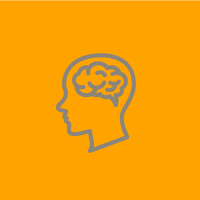 grey outline of a brain on a orange background