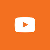 White YouTube icon on orange background