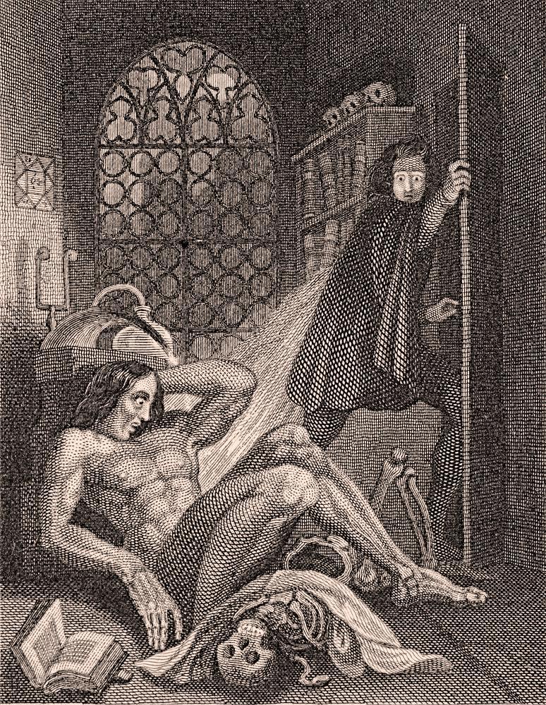 Frontispiece of the 1831 edition of Frankenstein by Mary Shelley.
