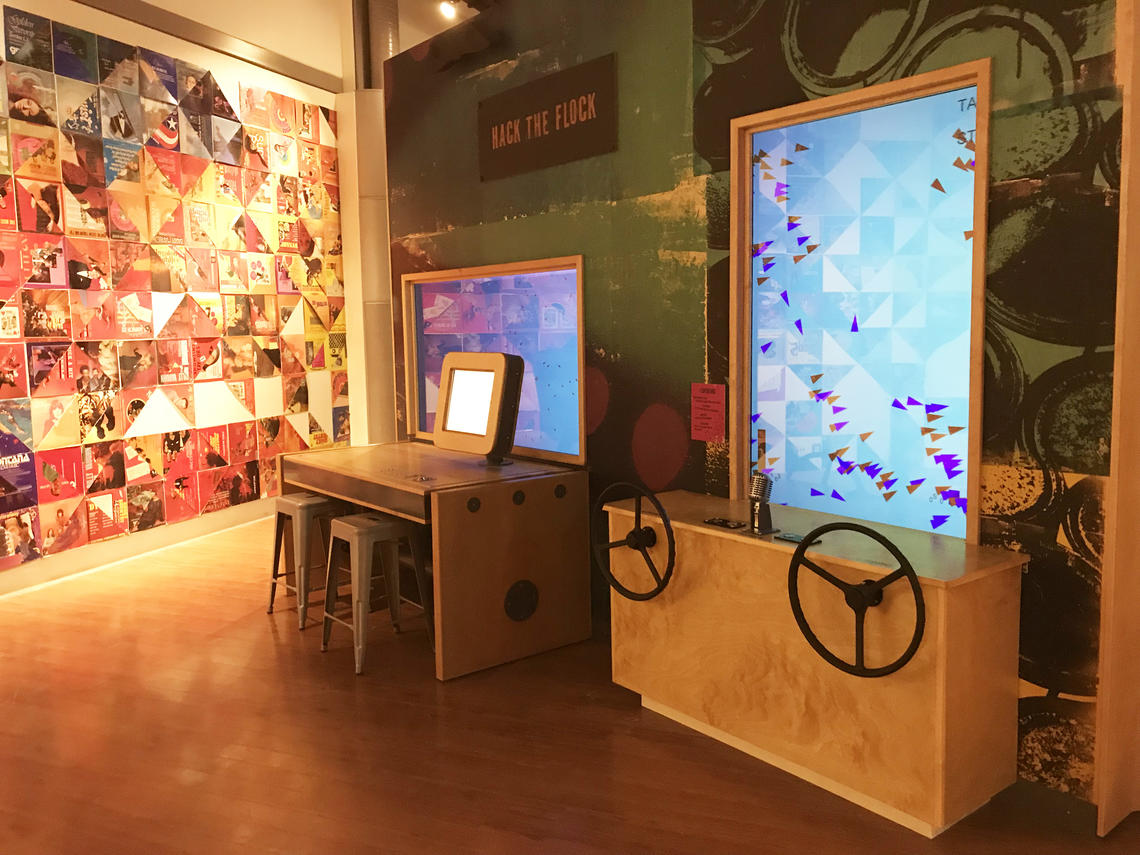 Visitors to TELUS Spark can use two stations to define the appearance and actions of the ‘Hack the Flock’ BOIDS.