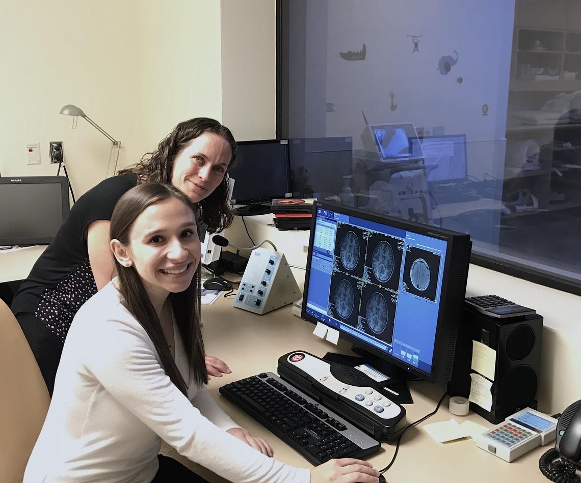 Markin USRP recipient Claire Donnici (front) and faculty mentor Catherine Lebel are using magnetic resonance imaging (MRI) to observe the association between prenatal maternal anxiety and children's brain function.