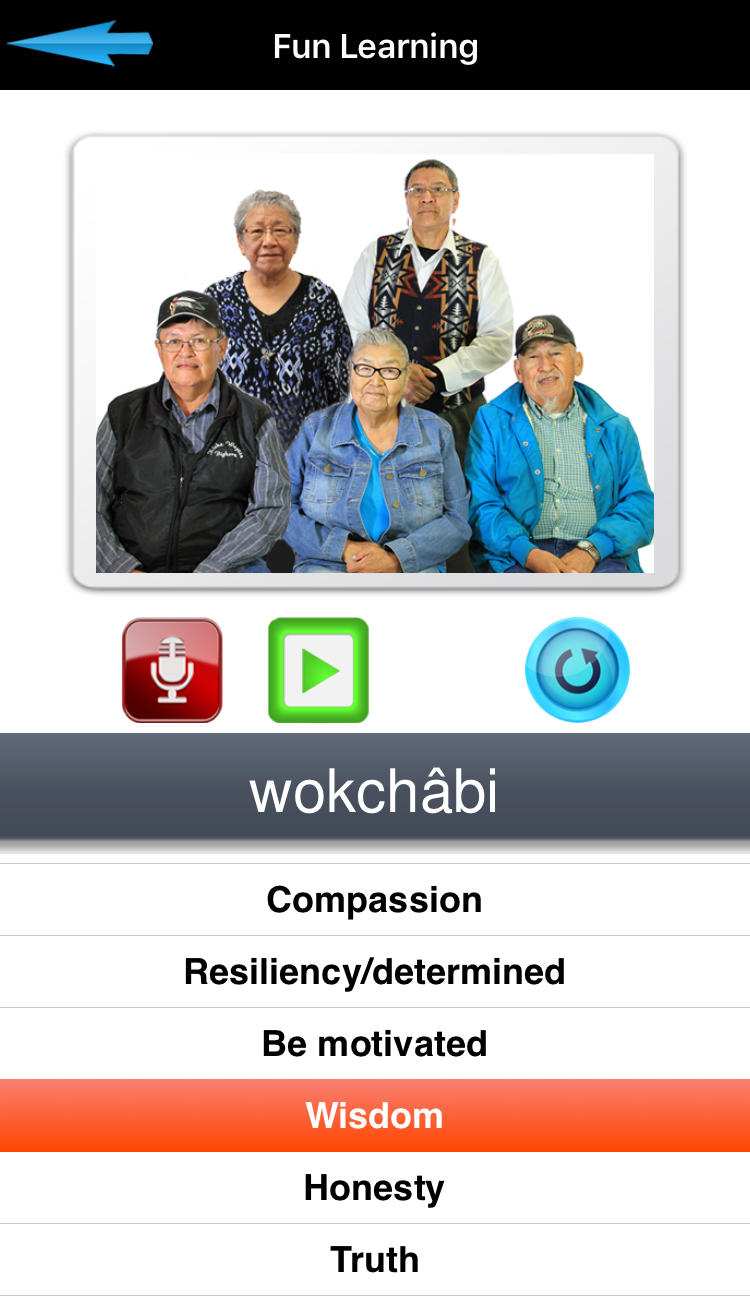 Stoney Nakoda Language App, created by the Stoney Education Authority. Screenshot