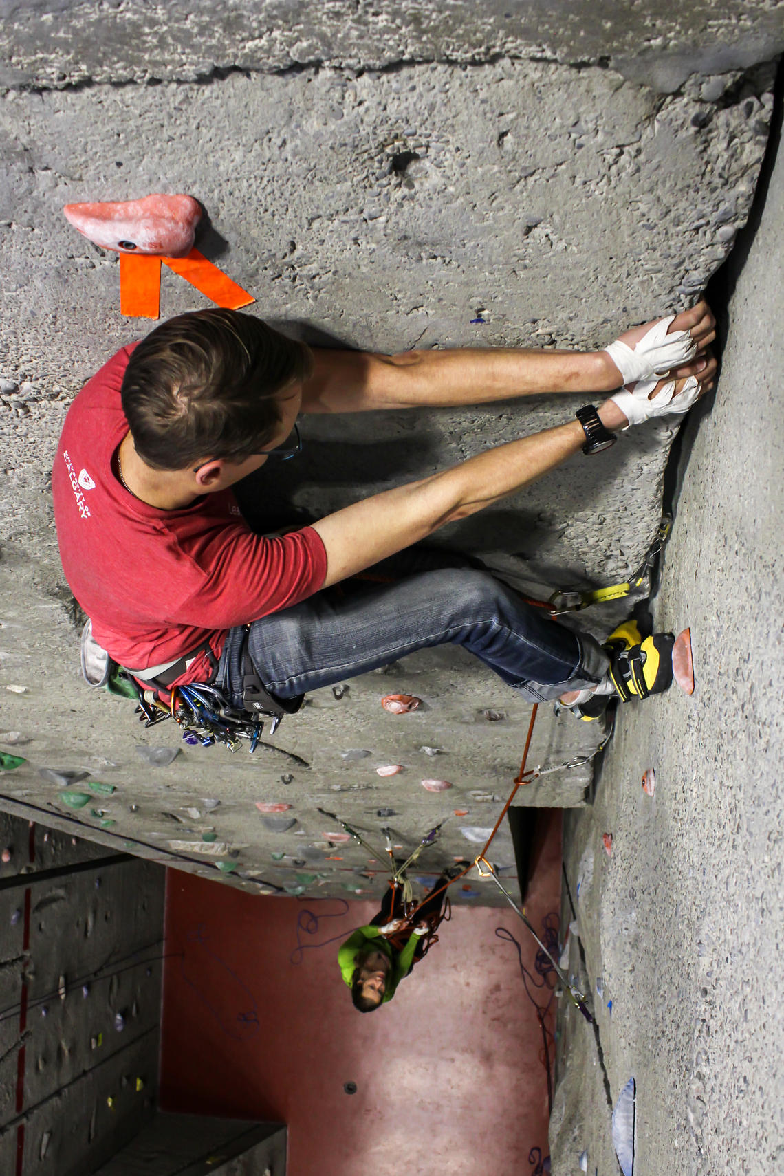 Instructor Pieter van Staalduinen climbs the wall.
