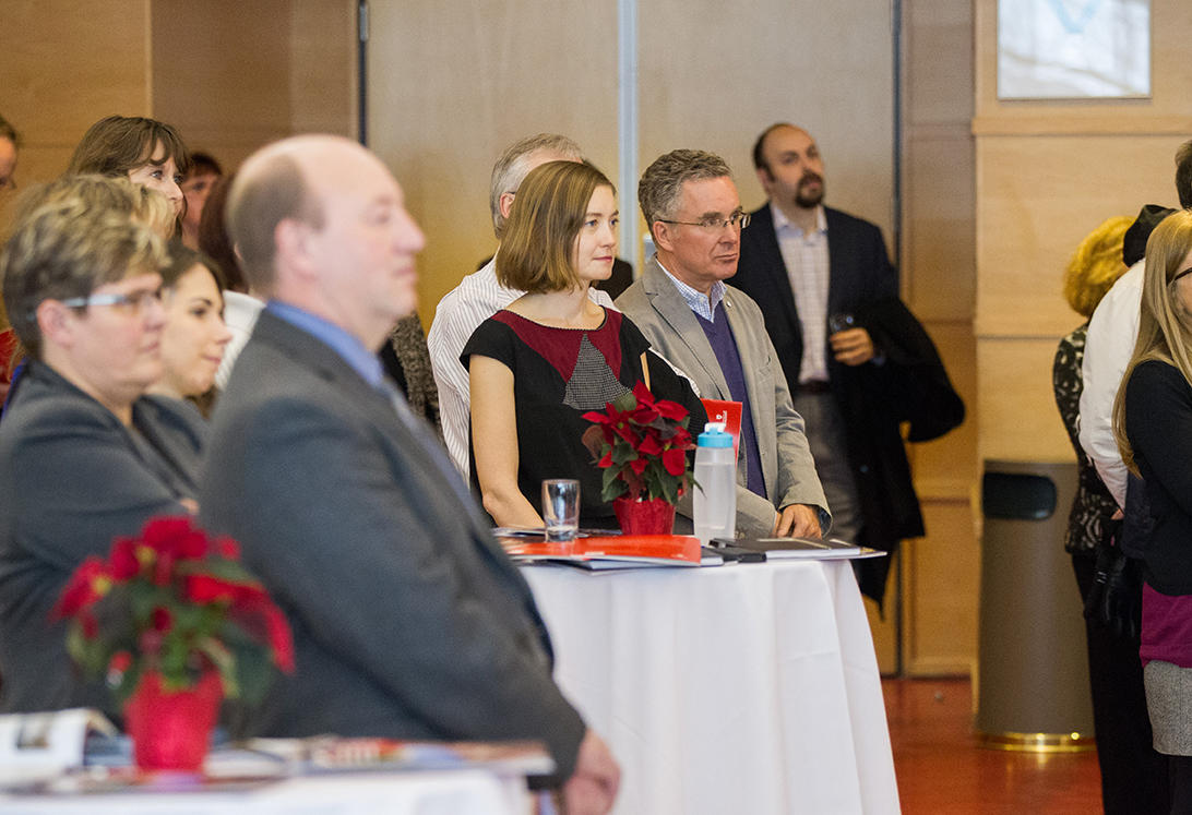 Attendees at the launch and networking lunch for Through the Human Dynamics in a Changing World: Smart and Secure Cities, Societies and Cultures research strategy on Monday, Dec. 14.