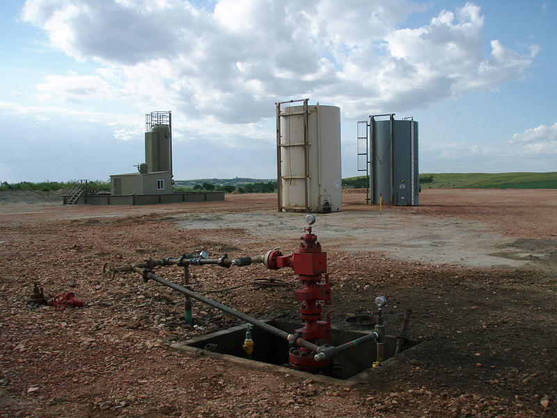 A wellhead after hydraulic fracturing equipment has been removed from the site.