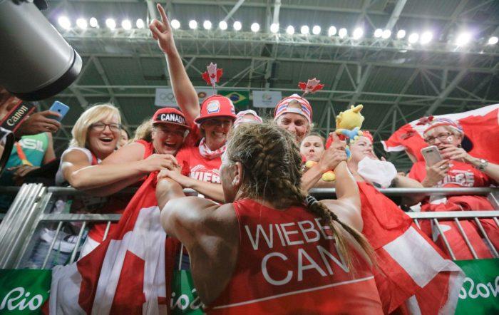 Wiebe and her supporters celebrate after her gold medal-winning performance in Rio.