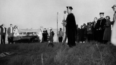 Andrew Doucette, director of the University of Alberta in Calgary, takes part in the sod-turning ceremony at the current campus site in November 1958. 