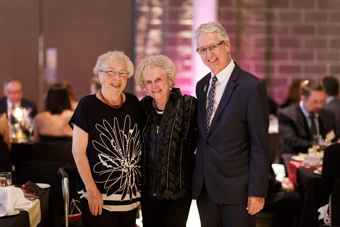 Sonia Scurfield, left, wife of the late Ralph Scurfield, Lois Haskayne and Dean Jim Dewald attend the Haskayne School of Business 50th Anniversary gala on Saturday.