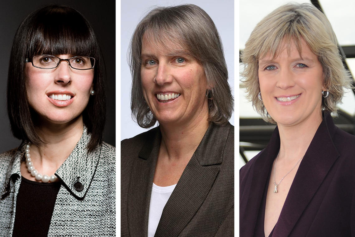 Peer-elected to the College of New Scholars, Artists, and Scientists from the University of Calgary are, from left: Nathalie Jette, Carolyn Emery, and Josephine Hill. 