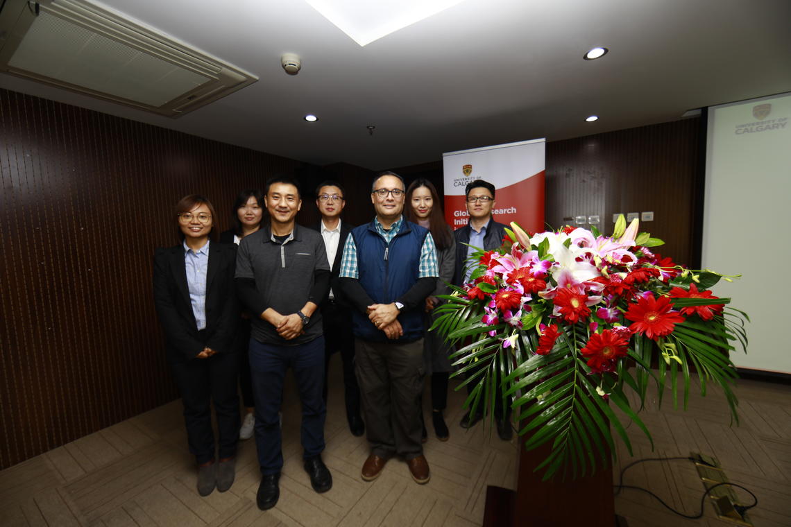 From left: Yi Su, postdoc; Qian Sang, postdoc; Jing Yi (Jacky) Wang, research associate; Ran (Ron) Luo, PhD student; Ian Gates; Qinnan Chong, PhD student; Peter Deng, Sinopec. 
