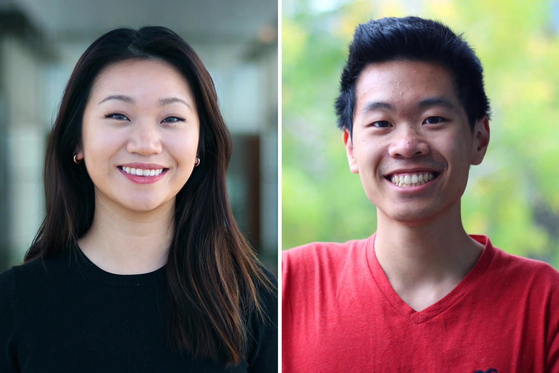 University of Calgary students Tingting Yan, left, and Mathieu Chin join eight other students from around the country as recipients of the 3M National Student Fellowship.