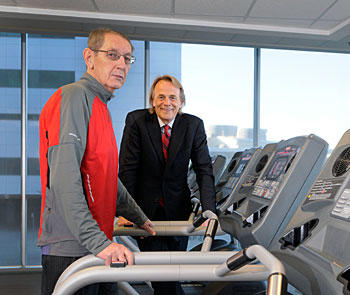 Dr. James Stone, pictured with rehabilitation patient Brian Gibbs (in red), was co-author of the study that is published in this month’s issue of Canadian Journal of Cardiology. 