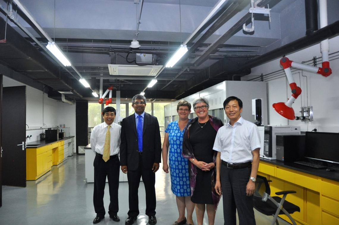 From left: John Chen, Beijing Site director; Janaka Ruwanpura, vice-provost (international); Lisa Young, dean and vice-provost, Graduate Studies; Dru Marshall, provost and vice-president (academic); and Qinghong Rong, vice-president at Kerui Group.