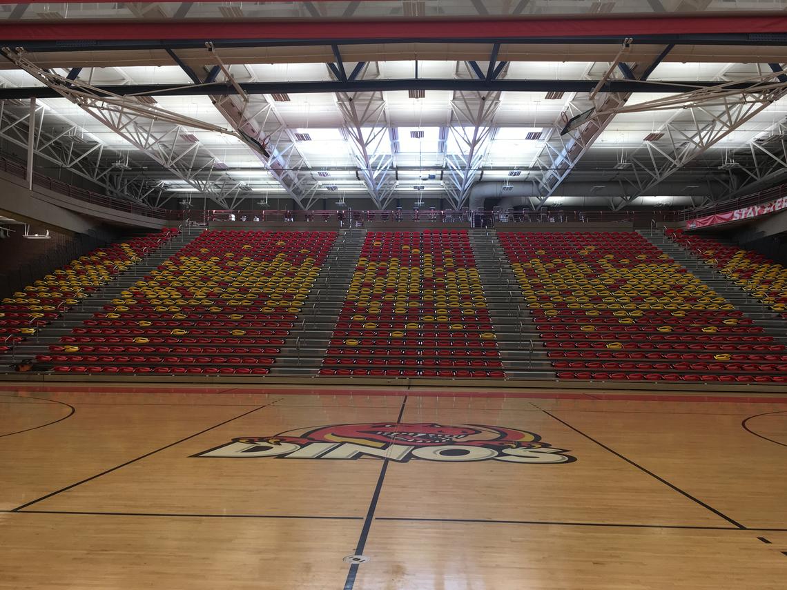 The university unveils new bleachers in the Jack Simpson gymnasium in time for convocation ceremonies for the Class of 2019.