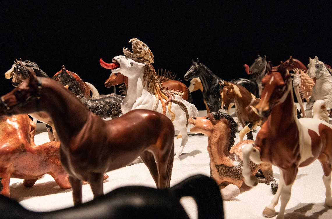 Herd by Diana Thorneycroft, installation at Nickle Galleries, 2020.