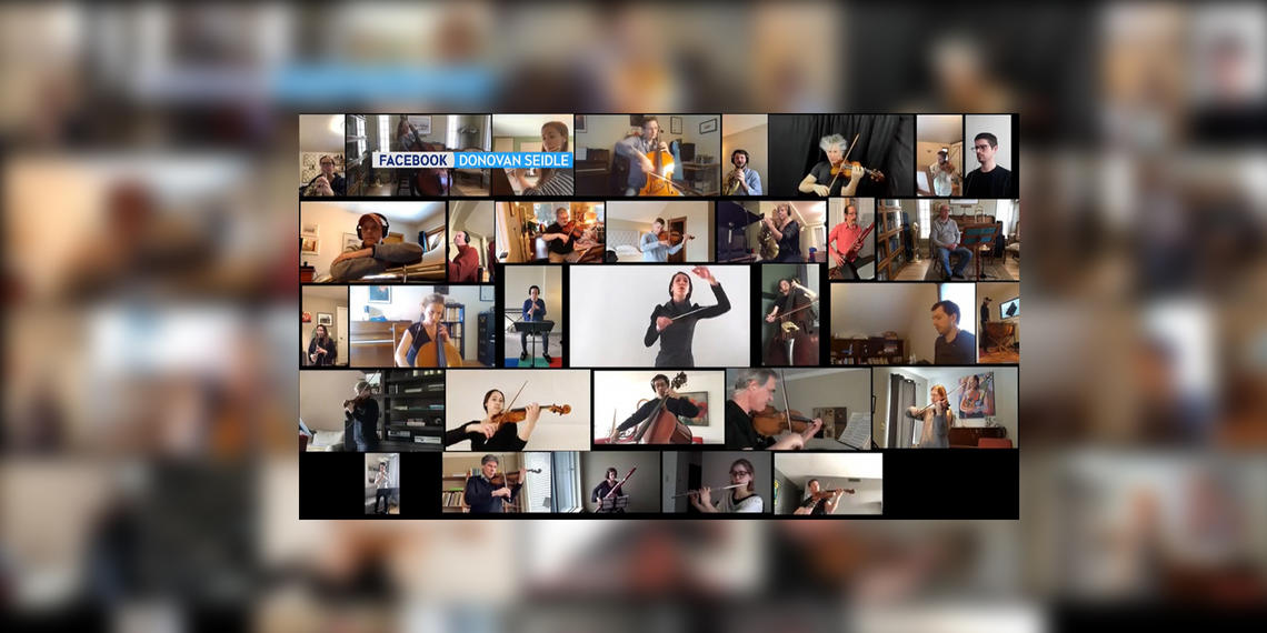 collage of musicians playing from their own homes