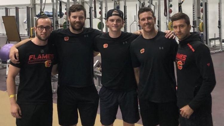 Calgary Flames Summer 2019 Strength and Conditioning Staff (L-R): Jason Tremblay, Caylin Relkoff, Grayson Cameron (from the Humboldt Broncos), Ryan Van Asten (Head S&C), Alan Selby (Assistant S&C)