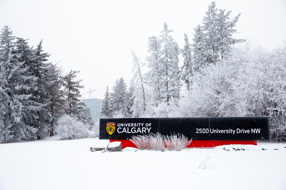 Campus sign in winter