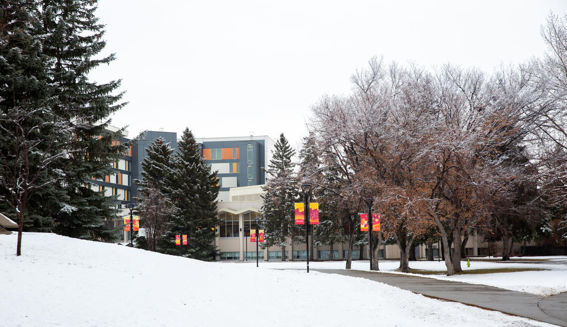 winter scene on campus