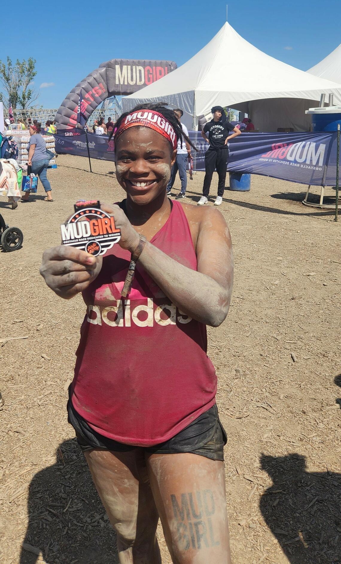 Tolu after participating in the Mudgirl run