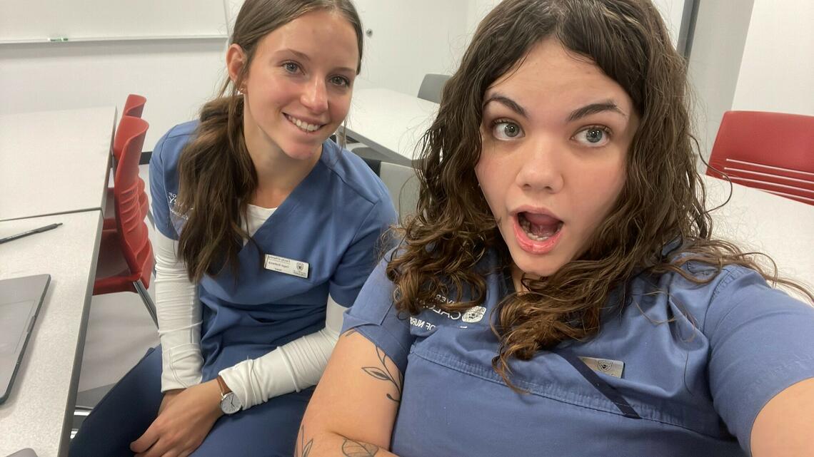 Kristi-Anne takes a selfie with fellow nursing student