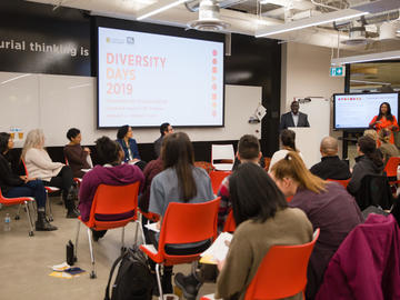 Students, faculty, and staff attend the Intent and Impact in Diversity, Equity and Inclusion Practices panel during Diversity Days 2019.