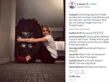 With Lindsay on an airplane 220+ days a year, she has lots of stories of baggage being lost. This is another one!
