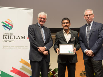 Killam Predoctoral Laureate Sumit Goswami, Physics and Astronomy, with Killam Trustee Kevin Lynch (left) and Dr. Ed McCauley, vice-president (research)