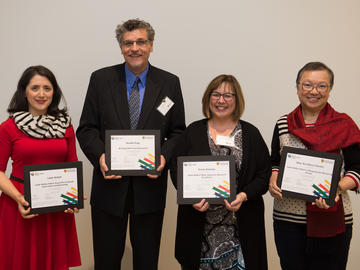 This year’s teaching and research award winners include, from left to right, Dr. Laleh Behjat, Schulich School of Engineering, Dr. Ron Hugo, Dr. Susan Graham, and Dr. Mayi Arcellana-Panlilio, Cumming School of Medicine.