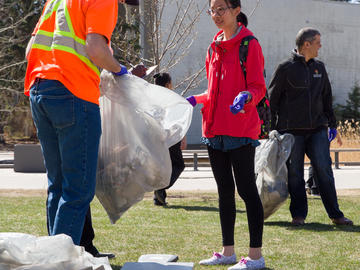 Fourth-year psychology student Sarah Qin participated in the Campus Cleanup following her last exams