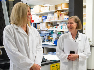Raylene Reimer (DeBruyn), Associate Dean of Research, and Linda Dalgetty, Vice President Finance and Services, toured the High Performance Laboratory in the Faculty of Kinesiology.
