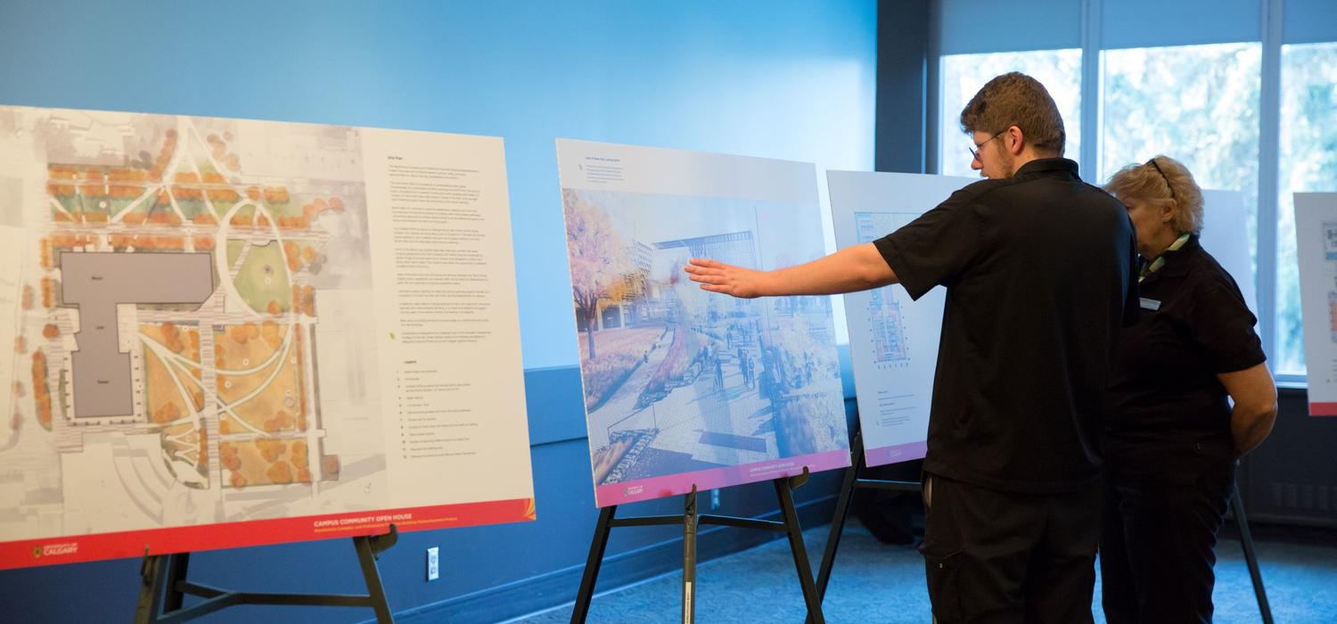 University of Calgary campus community members browse information at the November 2018 open house.