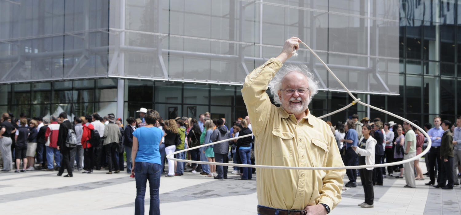 Check out Donald Ray, professor emeritus in political science, spinning rope at the President's Stampede Barbecue this Thursday, July 5 in the TFDL Quadrangle from 11:45 a.m. to 1:30 p.m.