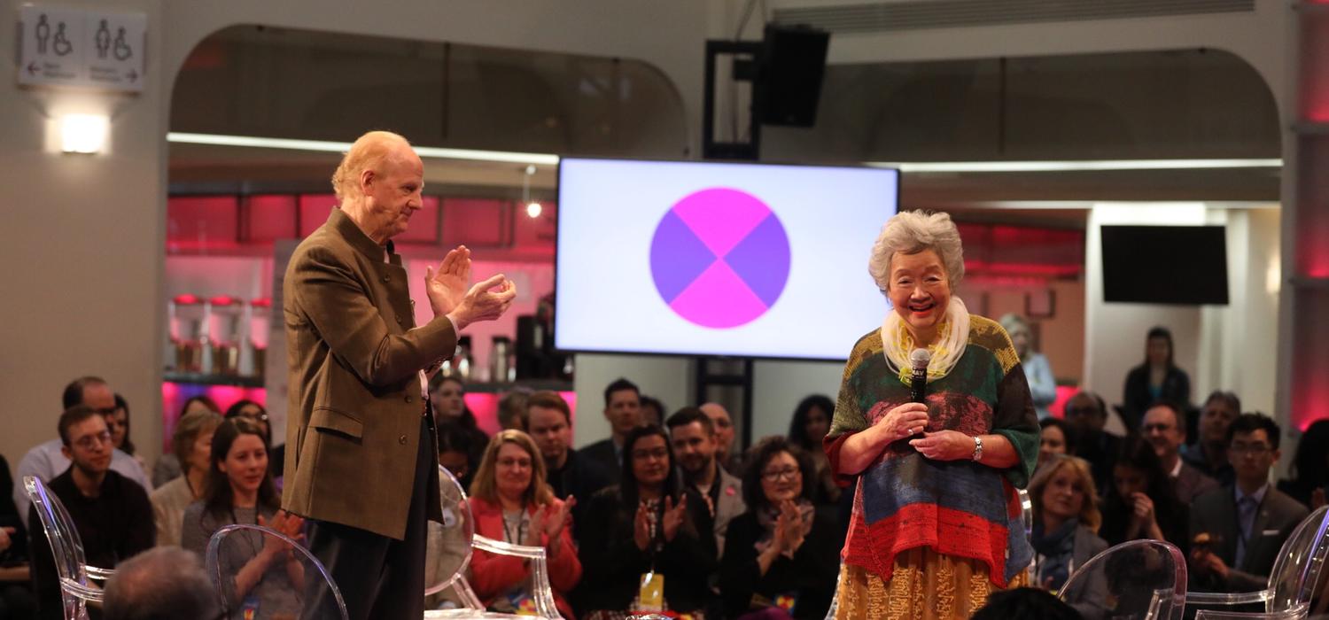 John Ralston Saul, left, and the Right Honourable Adrienne Clarkson welcome participants to 6 Degrees Calgary, a conference discussing the power the arts have to build inclusive societies. Photo by Neil Zeller, Institute for Canadian Citizenship